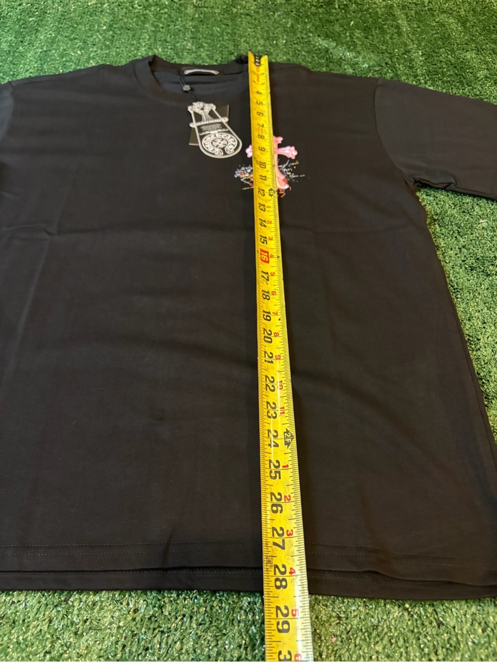 Men's Black Short Sleeve Tee with Pink Cross Graphic - Picture 6 of 7